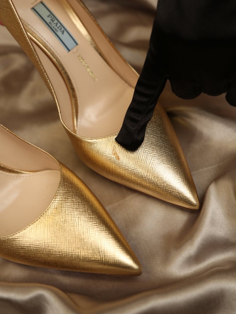 PRADA Gold Saffiano Pumps - Picture 9 of 11
